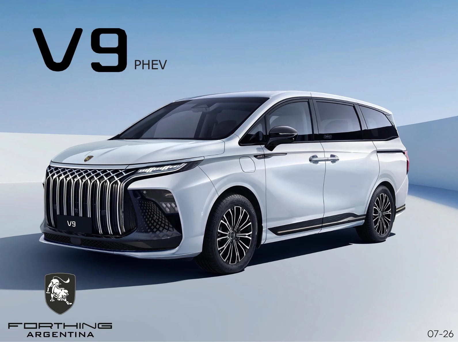 FORTHING V9 PHEV, vista frontal 3/4 en color blanco
